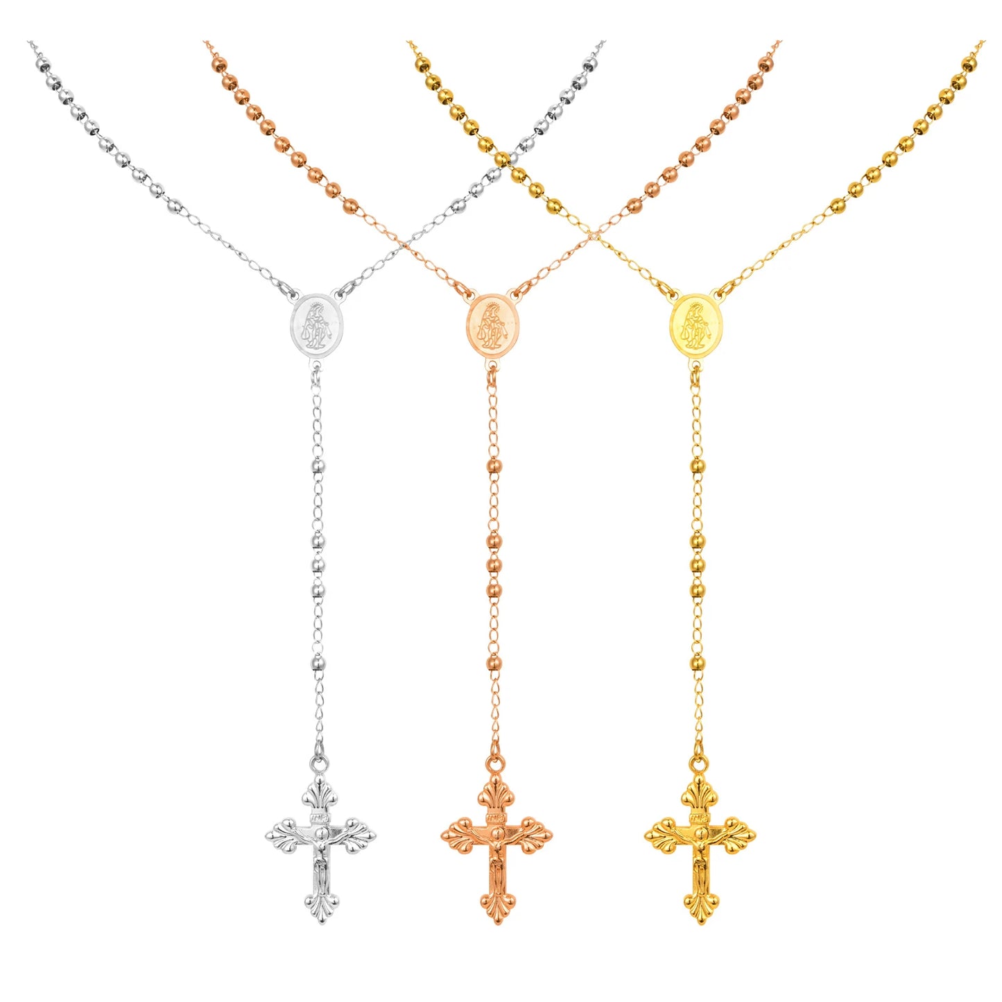 Colar Terço com Medalha Milagrosa de Aço Inoxidável