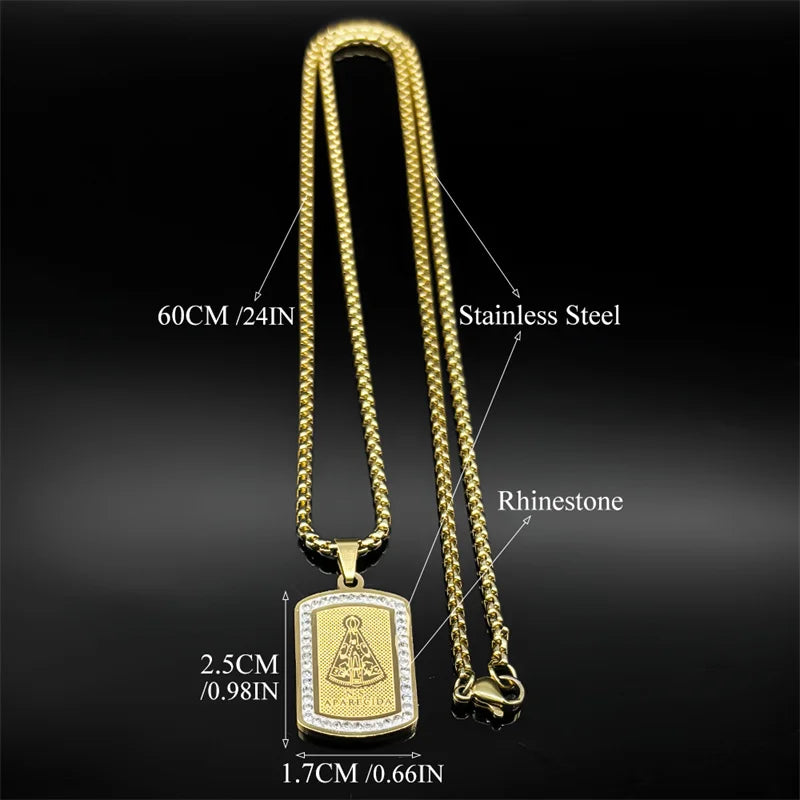 Colar Nossa Senhora Aparecida Dourado em Aço Inoxidável