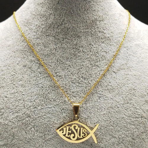 Colar Ichthys Cristão de Aço Inoxidável - Dourado