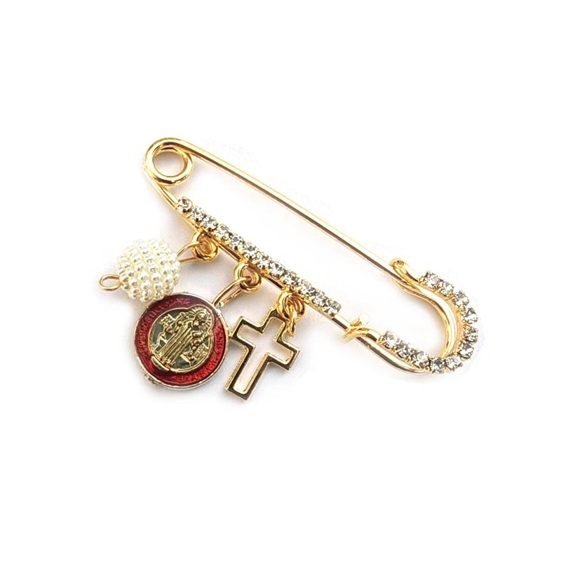 Broche Medalha São Bento com Cristais - Fé e Elegância