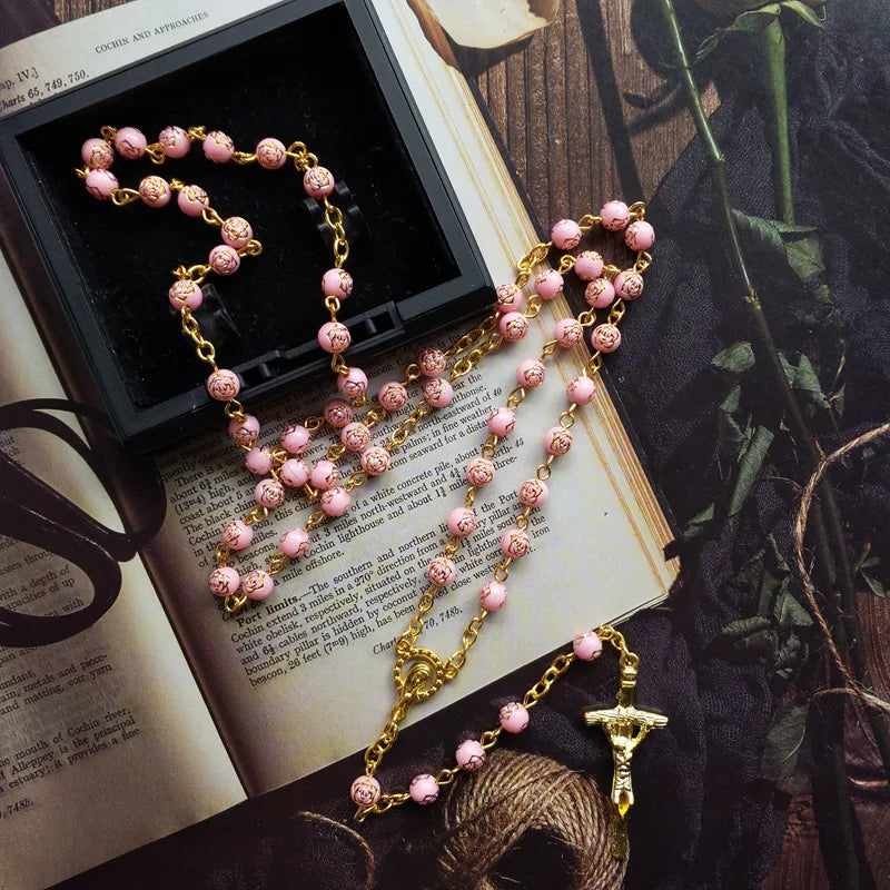 Terço Rosa e Dourado
