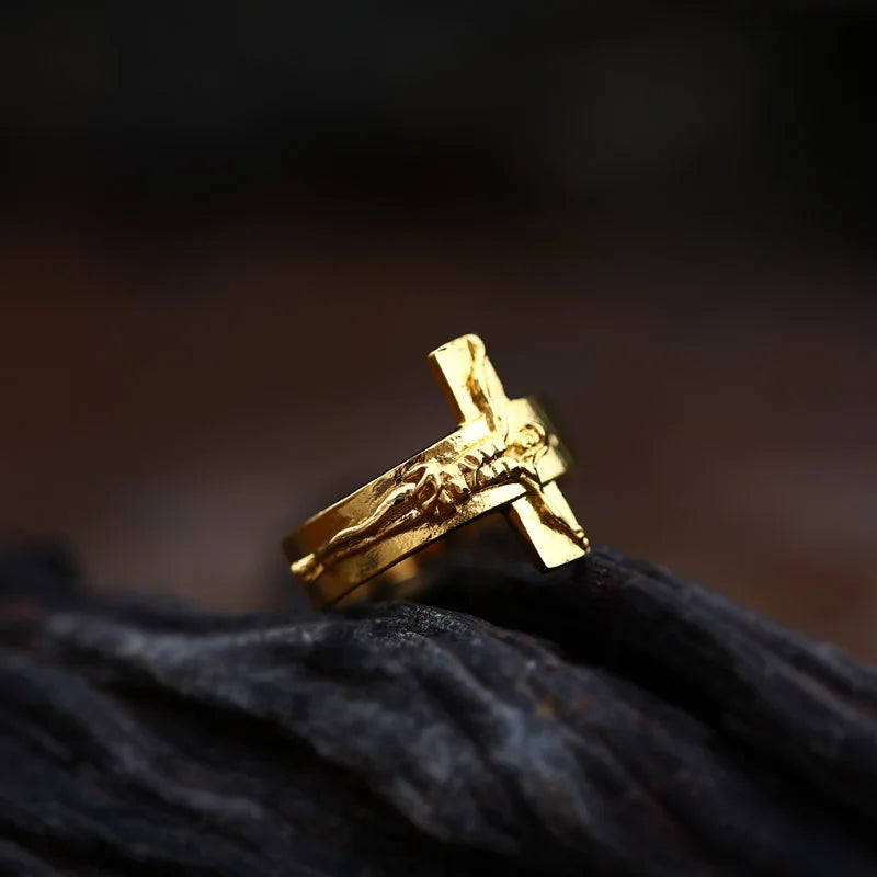Anel Masculino com Crucifixo Aço Inoxidável