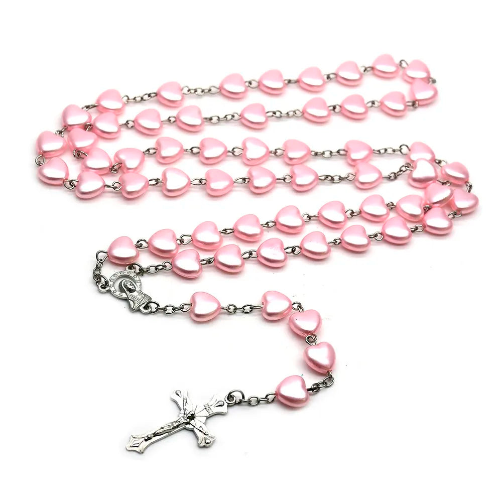 Terço Rosa com Contas de Coração