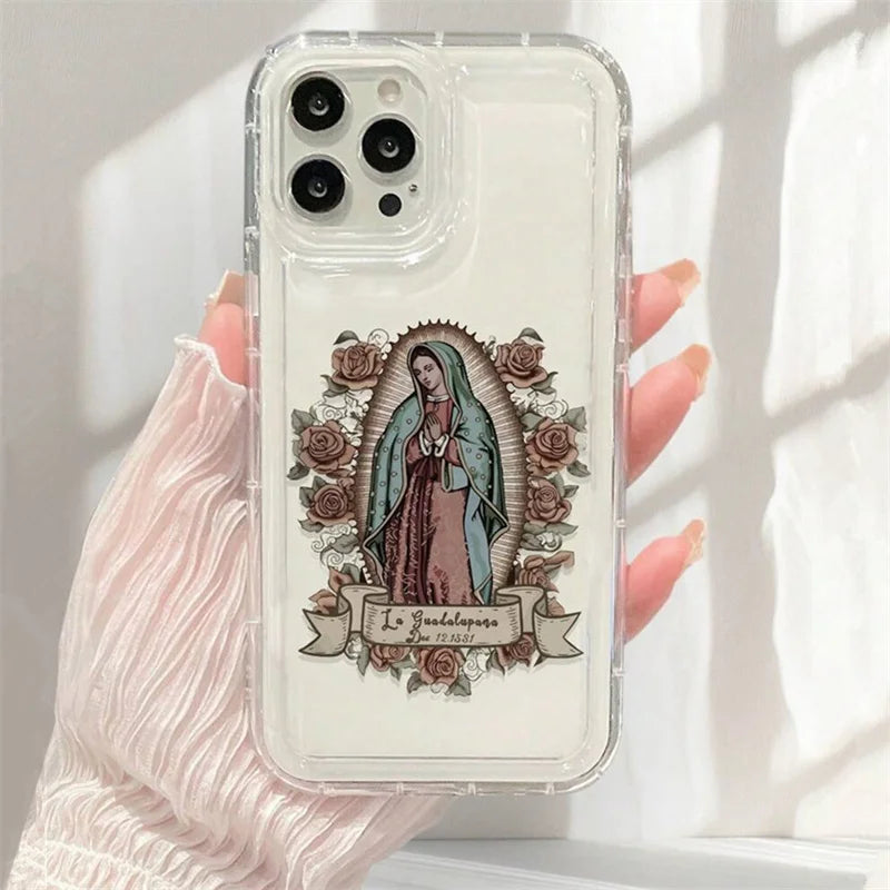 Capa de telefone padrão jesus e virgem maria para iphone 16 pro max capas iphone 15 14 13 11 12 pro 7 8 plus x xr capa tpu anti-queda
