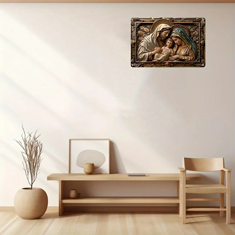 Placa Decorativa Sagrada Família Fundo Bronze