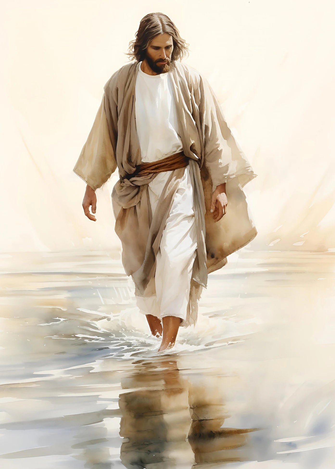 Pintura em Tela de Jesus Andando na Água
