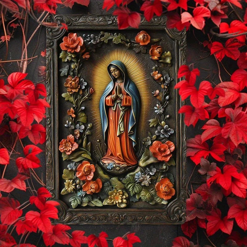 Placa Decorativa Nossa Senhora de Guadalupe com Flores