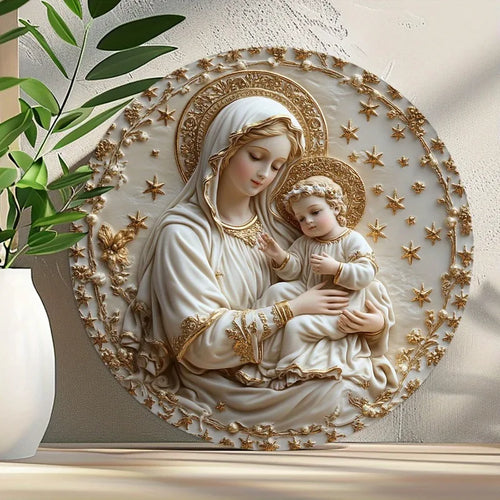 Arte Sacra em Alumínio: Virgem Maria com Menino Jesus