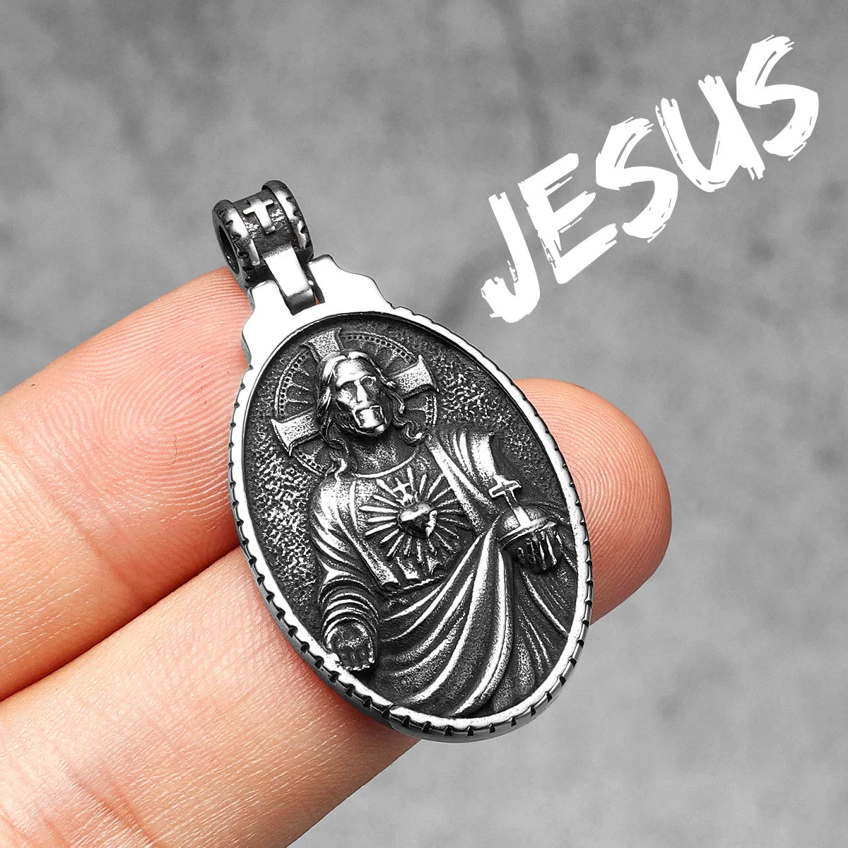 Colar Masculino Sagrado Coração de Jesus em Aço Inoxidável