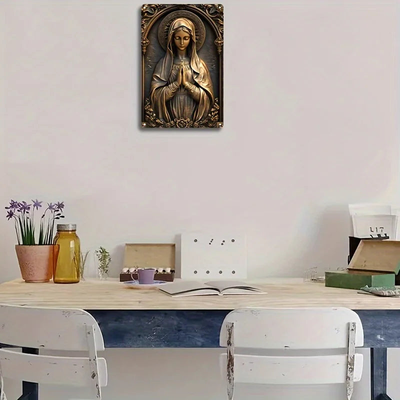 Placa Decorativa Nossa Senhora de Lourdes em Alumínio – Edição Bronze