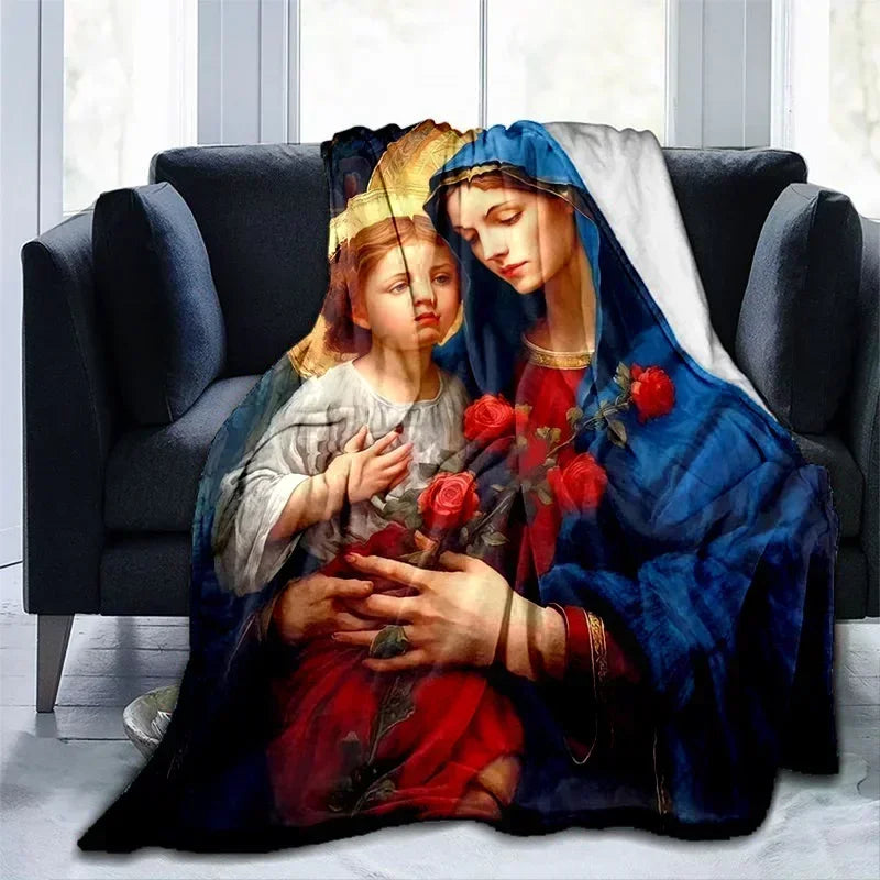 Cobertor Religioso Jesus Nossa Senhora e Sagrada Família - Conforto e Fé - 150x200 cm