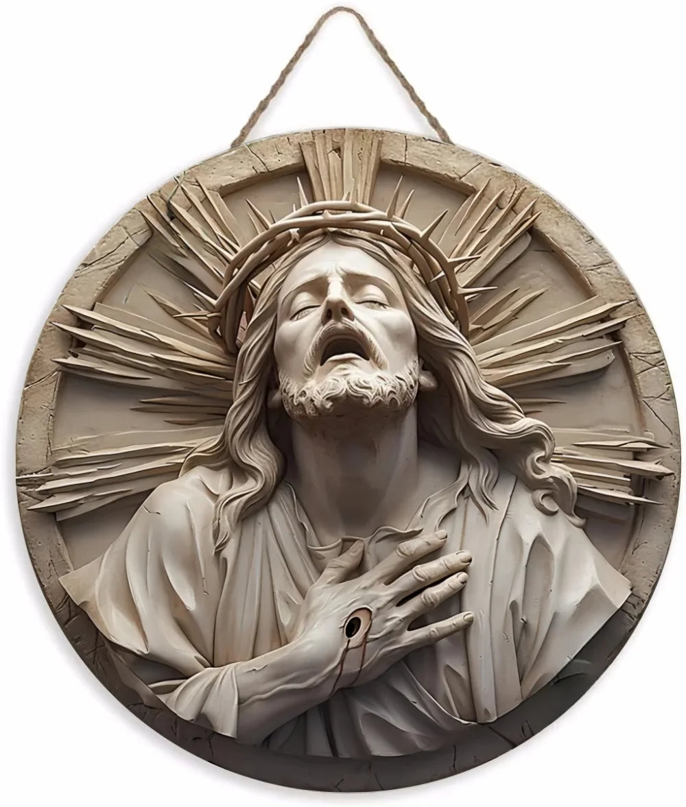 Placa Decorativa 2D de Jesus Cristo em Impressa Madeira - Estilo Retrô