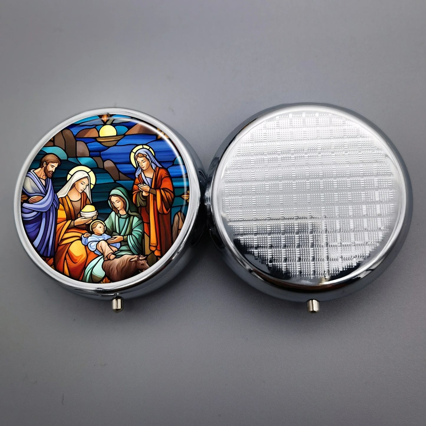 Caixa de Comprimidos Religiosa Estilo Vitral - 3 Compartimentos