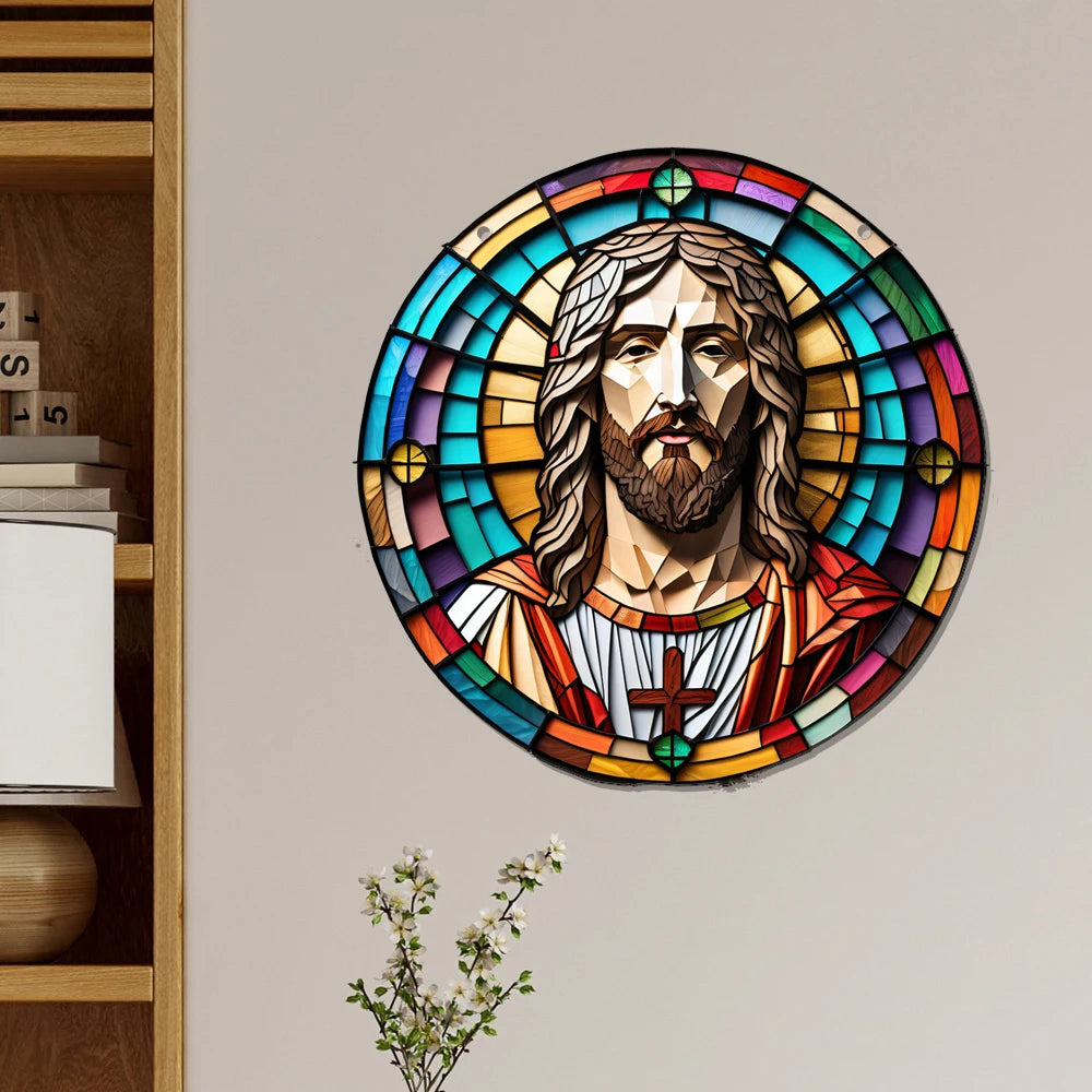 Decoração de Janela de Acrílico - Cristo em Vitrais