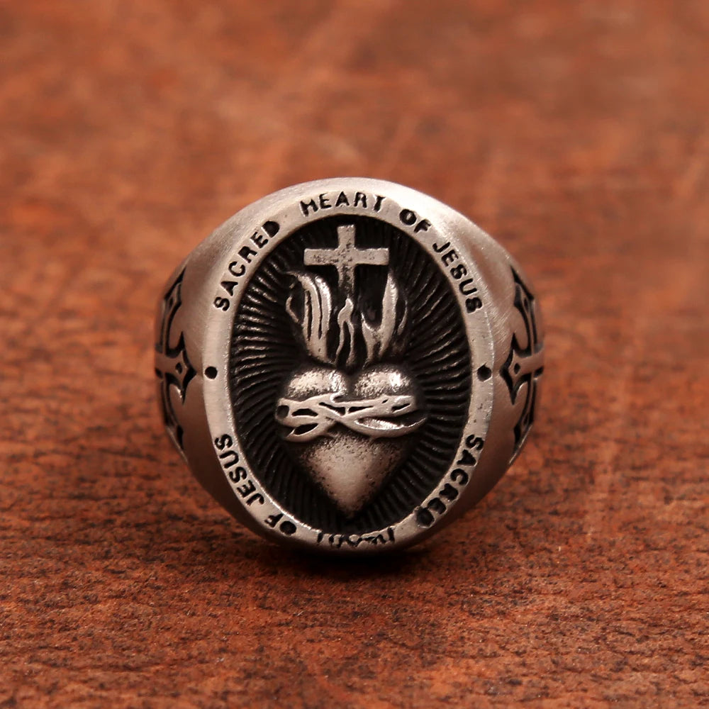 Anel Masculino Sagrado Coração de Jesus em Aço Inoxidável