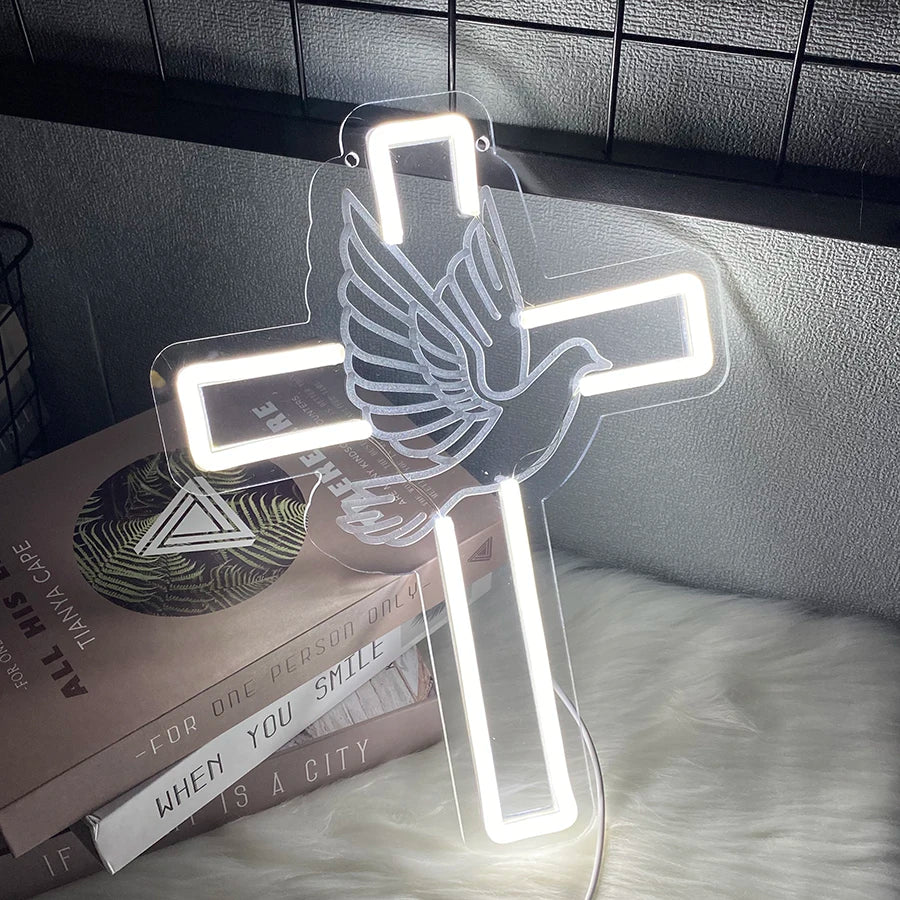 Cruz Espírito Santo de Néon LED para Decoração Religiosa