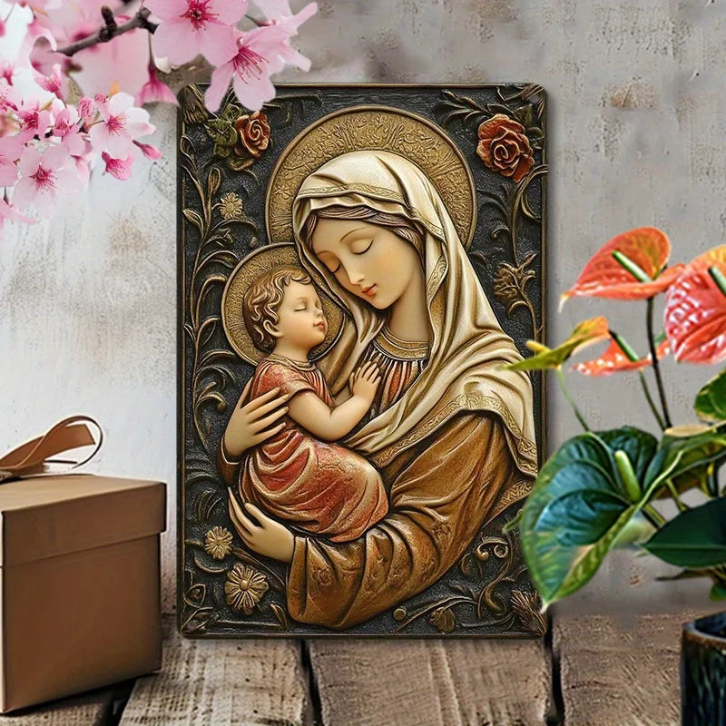 Placa Decorativa Nossa Senhora e o Menino Jesus Sagrada Ternura