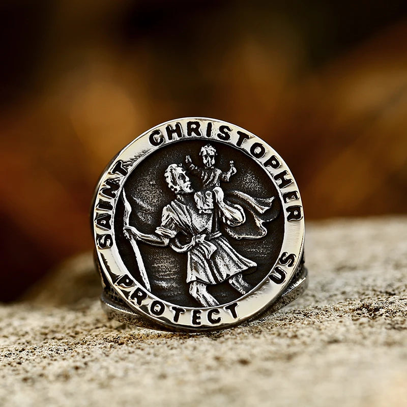 Anel Masculino São Cristóvão em Aço Inoxidável