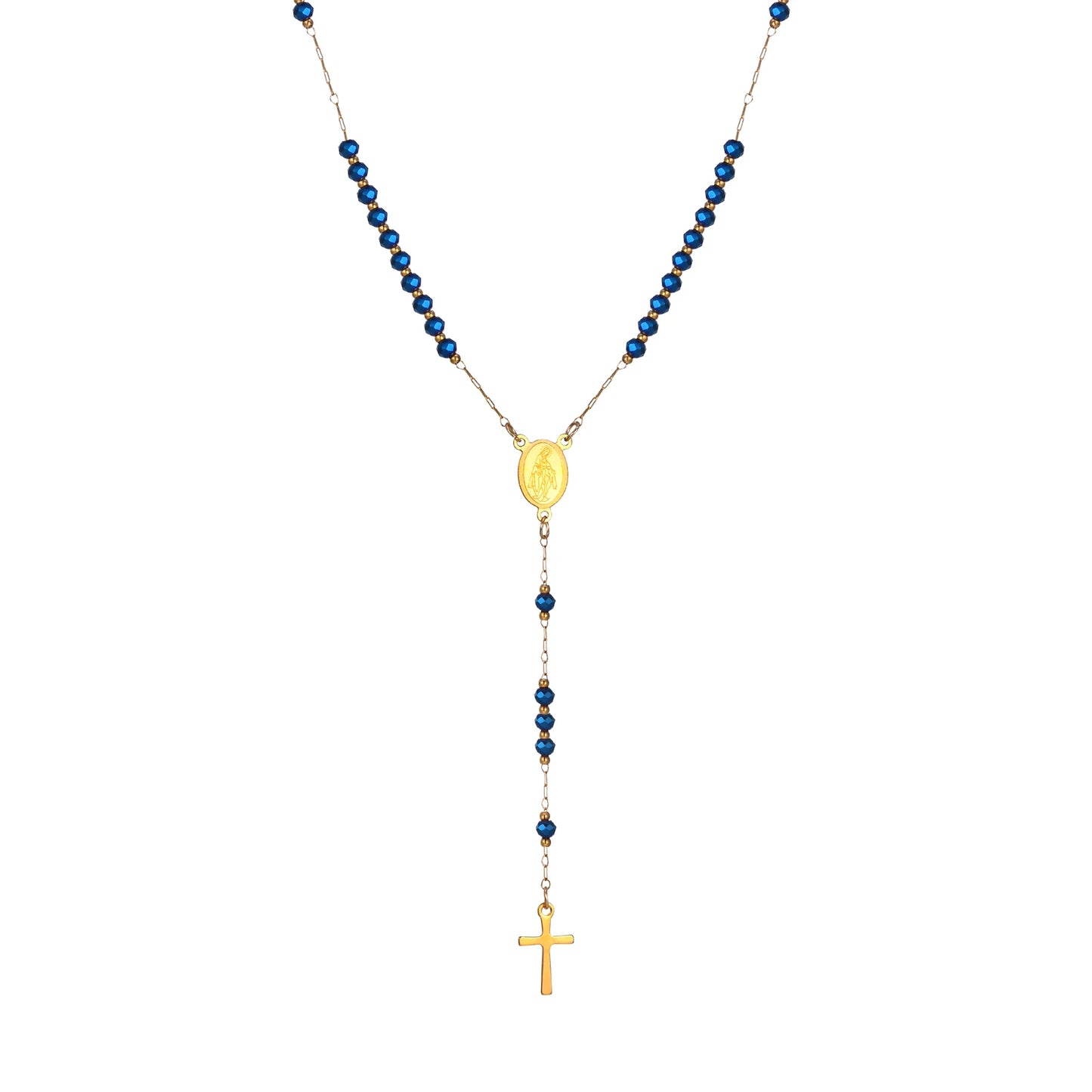 Colar Terço Nossa Senhora das Graças com Pingente de Cruz Banhado a Ouro