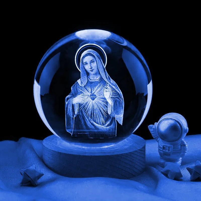 Luz Noturna Pequena de Cristal 3D Virgem Maria - Presente Religioso