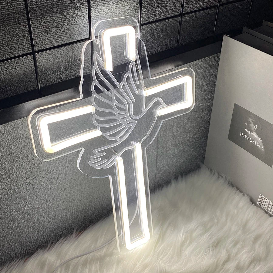 Cruz Espírito Santo de Néon LED para Decoração Religiosa