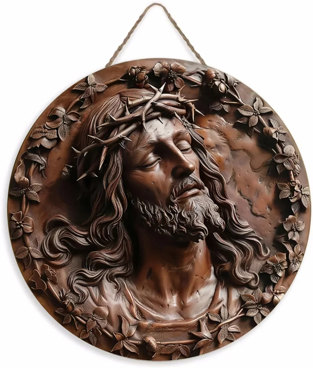 Placa Decorativa 2D de Jesus Cristo em Impressa Madeira - Estilo Retrô