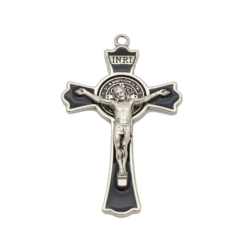 Diyalo 1 peça religiosa ouro prata cor exorcismo são bento crucifixo pingente de cruz amuletos para colar de rosário diy peças de joias