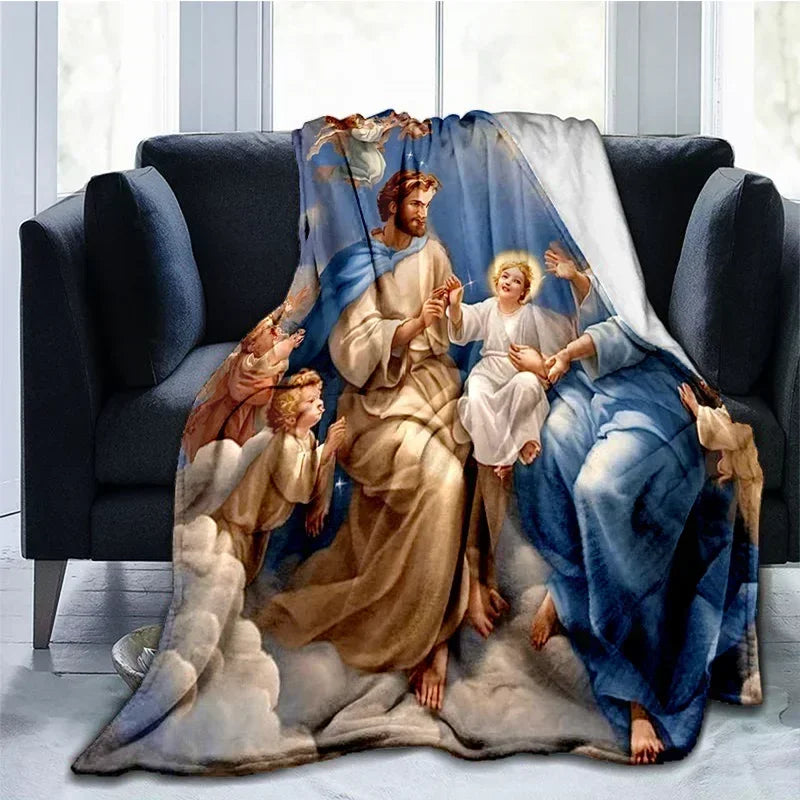 Cobertor Religioso Jesus Nossa Senhora e Sagrada Família - Conforto e Fé - 150x200 cm