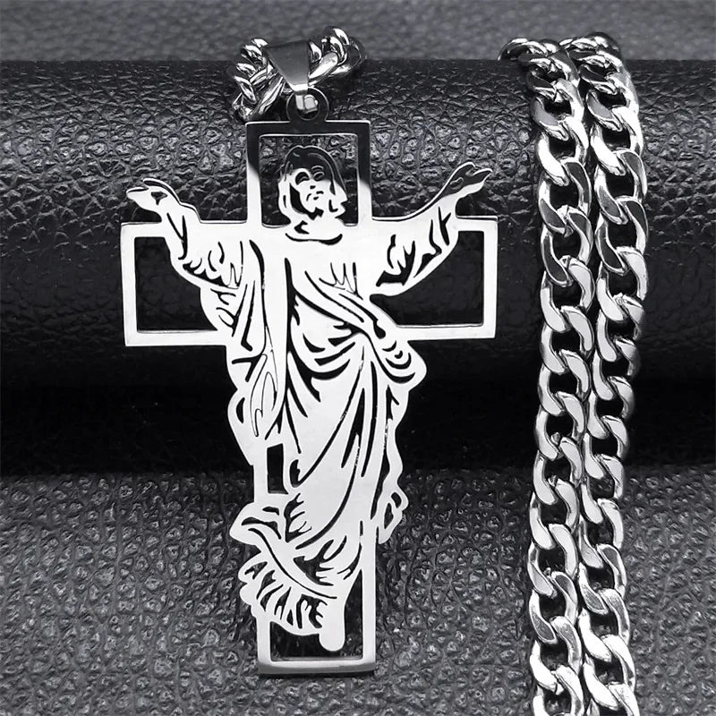 Colar Crucifixo Jesus em Aço Inoxidável Banhado a Ouro