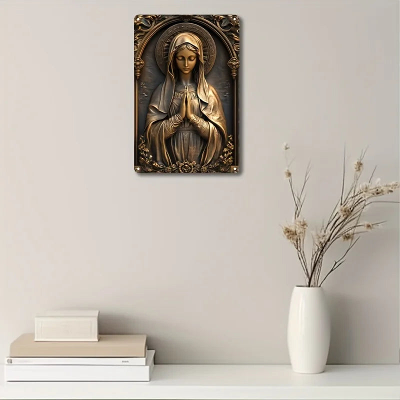 Placa Decorativa Nossa Senhora de Lourdes em Alumínio – Edição Bronze