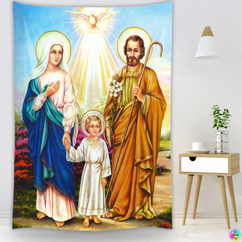 Santa família tapeçarias decoração de parede natal abençoar crianças crentes cristãos sábios pendurado na parede páscoa cristo decoração para casa