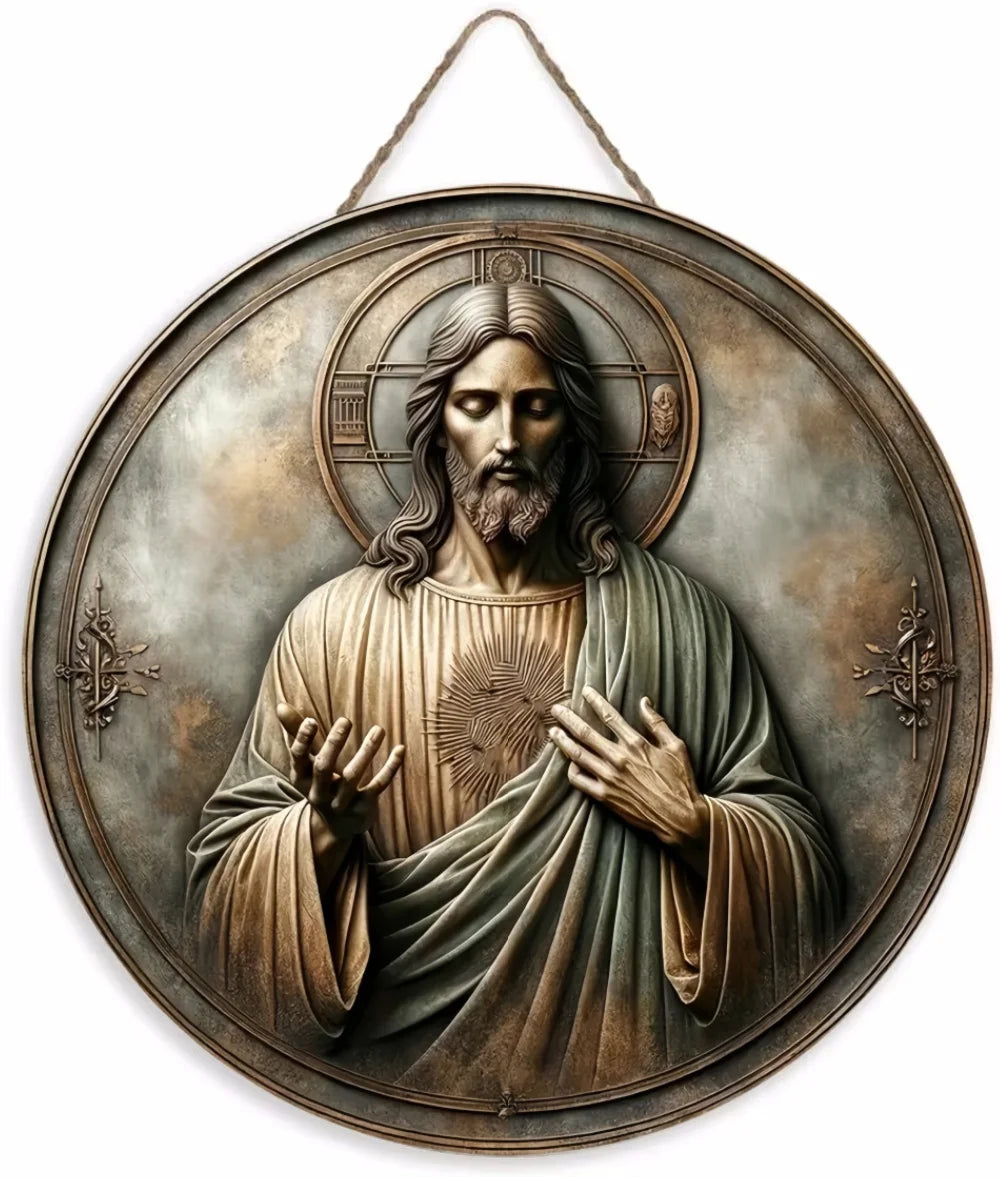 Placa Decorativa 2D de Jesus Cristo em Impressa Madeira - Estilo Retrô