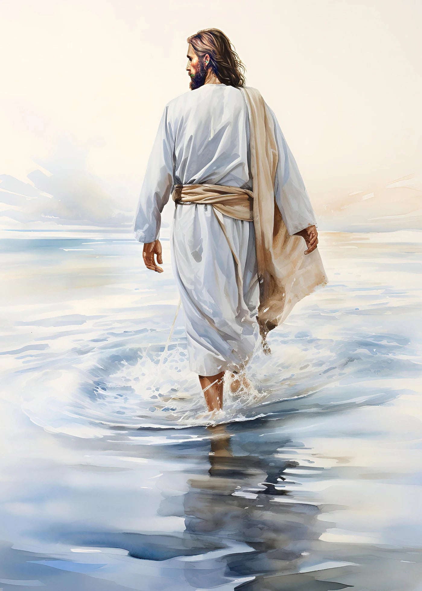 Pintura em Tela de Jesus Andando na Água