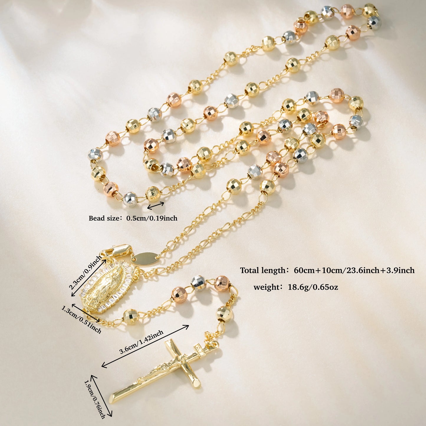 Colar Terço de Nossa Senhora de Guadalupe Banhado a Ouro 14k