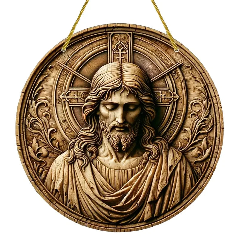 Placa Decorativa 2D de Jesus Cristo em Impressa Madeira - Estilo Retrô