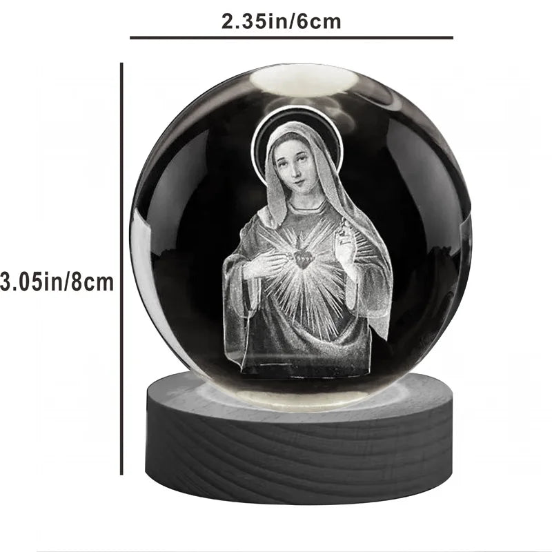 Luz Noturna Pequena de Cristal 3D Virgem Maria - Presente Religioso