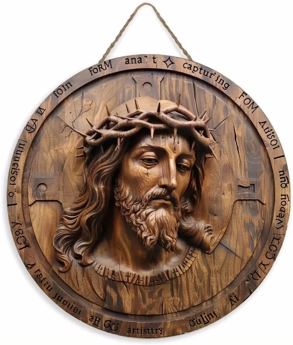 Placa Decorativa 2D de Jesus Cristo em Impressa Madeira - Estilo Retrô
