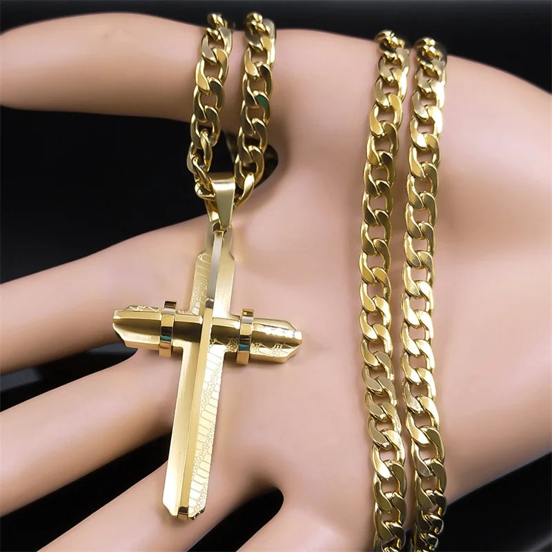 Colar Crucifixo Masculino Banhado a Ouro