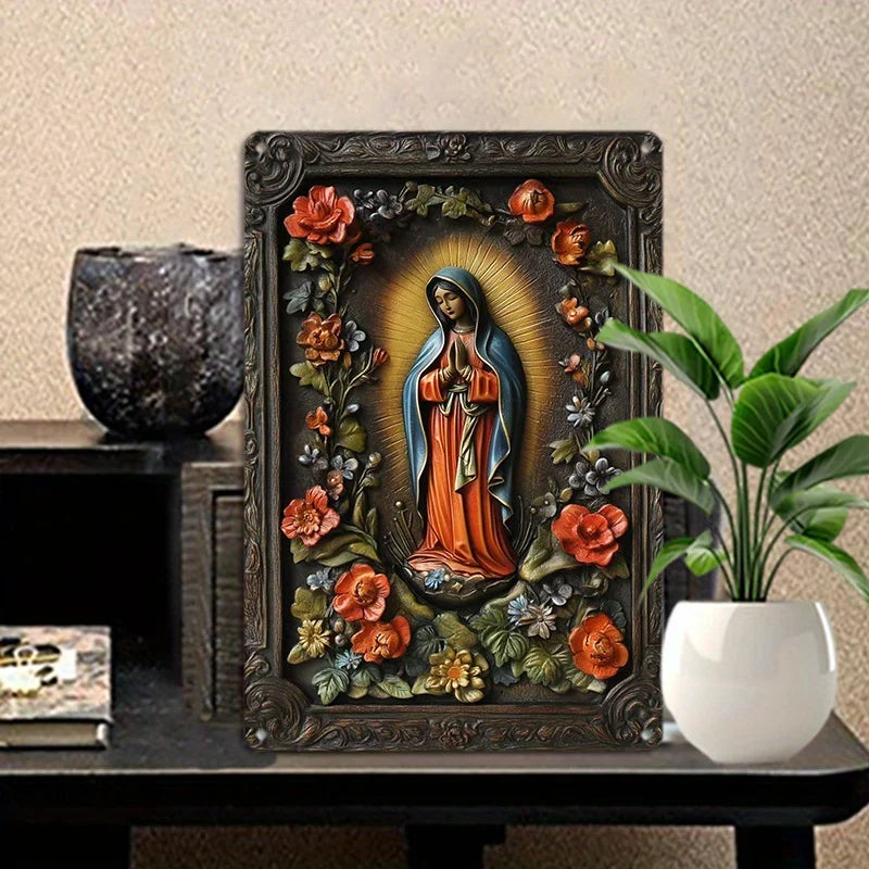 Placa Decorativa Nossa Senhora de Guadalupe com Flores