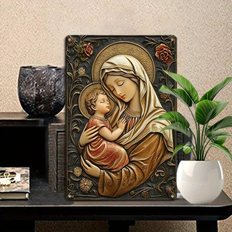 Placa Decorativa Nossa Senhora e o Menino Jesus Sagrada Ternura