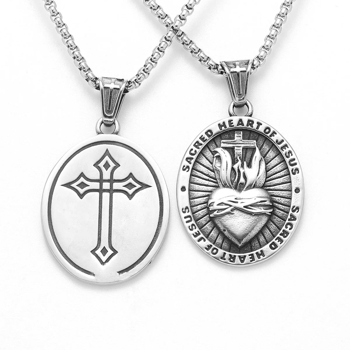 Colar Masculino Sagrado Coração de Jesus em Aço Inoxidável