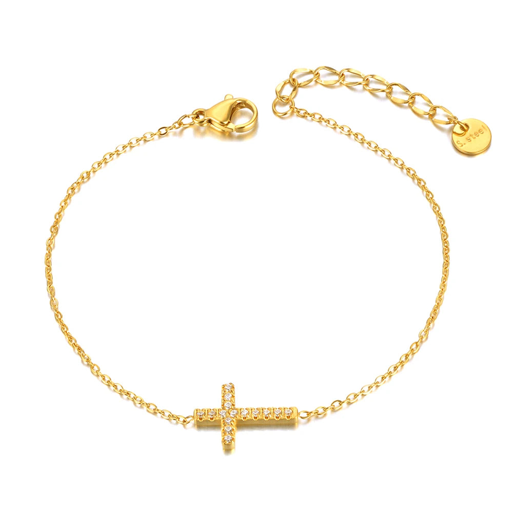 Pulseira Charme Cruz Aço Inoxidável com Zircônia