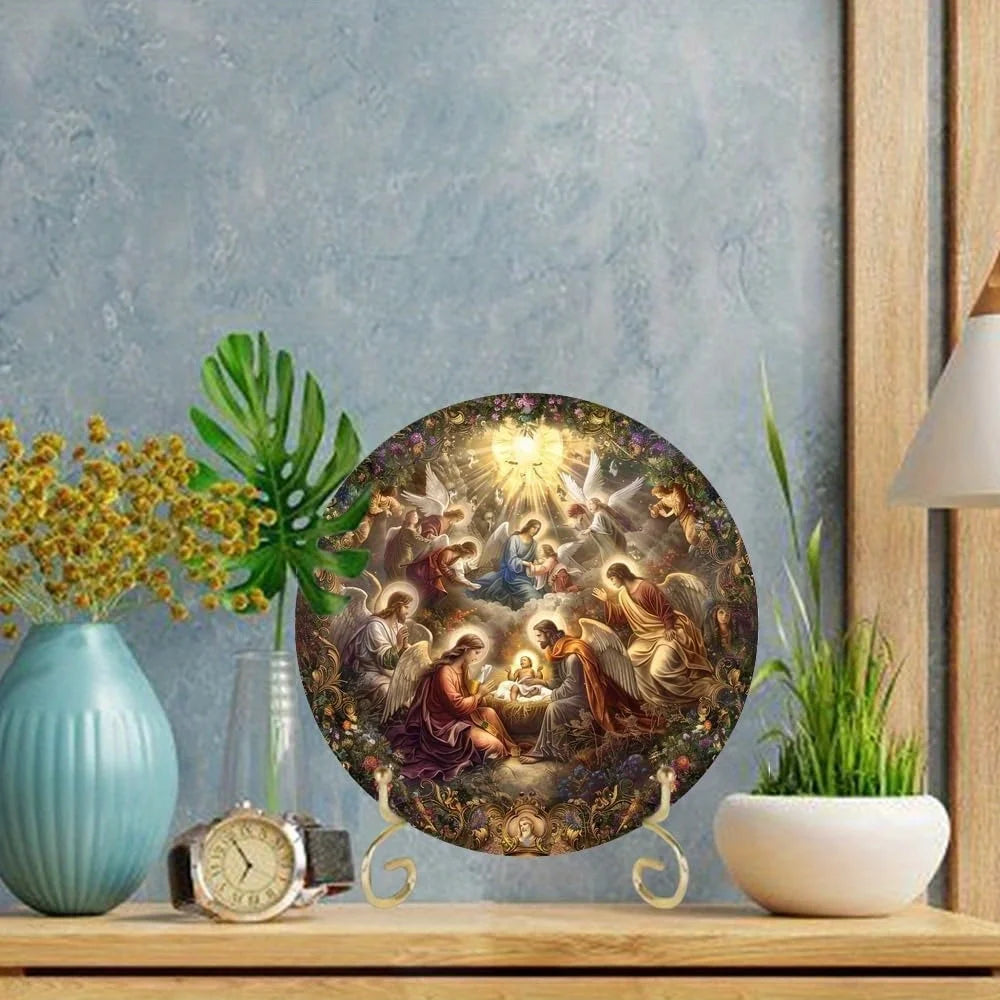 Placa Menino Jesus e Anjos - Decoração Elegante