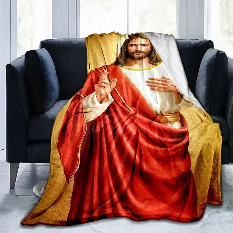Cobertor Religioso Jesus Nossa Senhora e Sagrada Família - Conforto e Fé - 150x200 cm