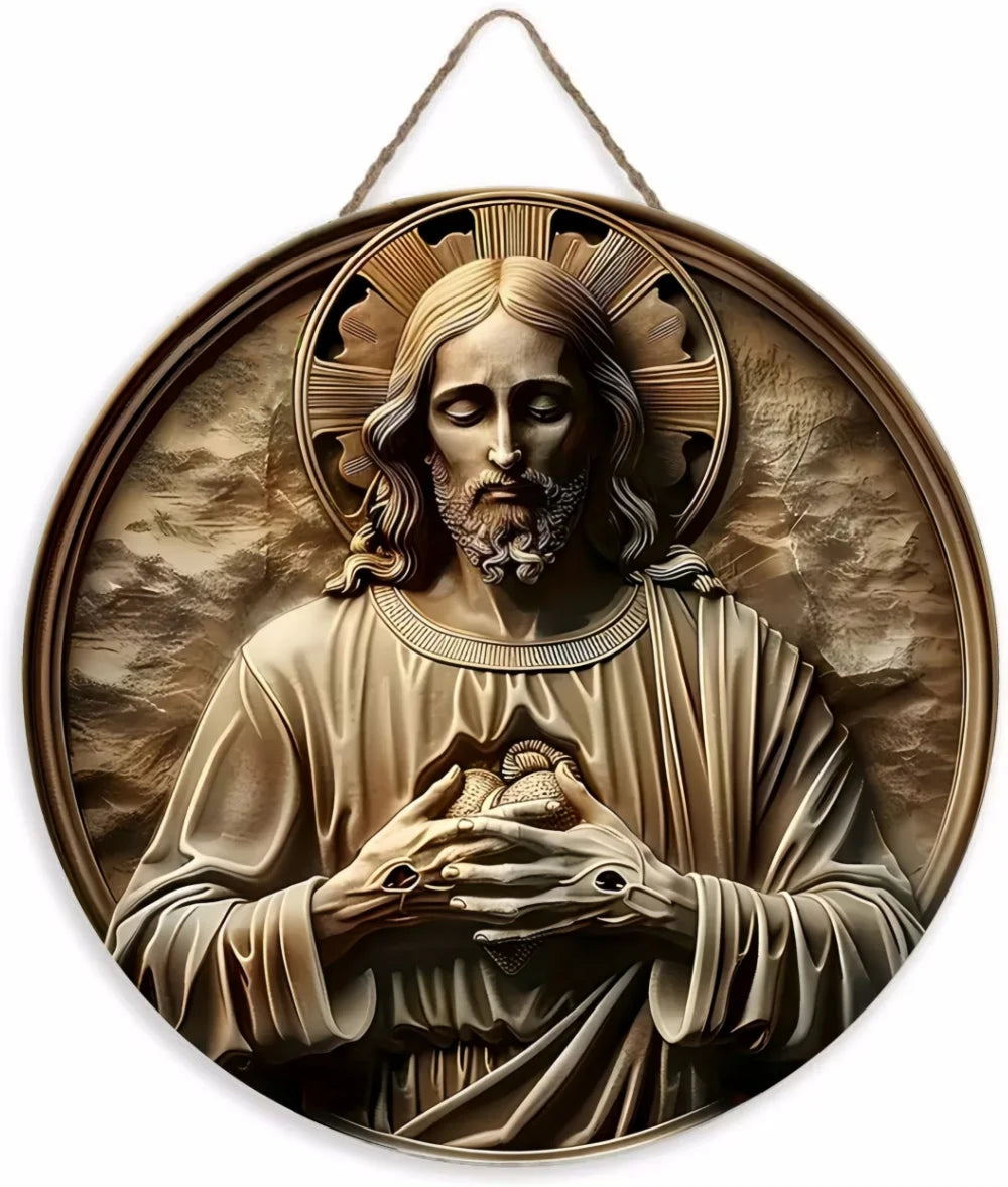 Placa Decorativa 2D de Jesus Cristo em Impressa Madeira - Estilo Retrô