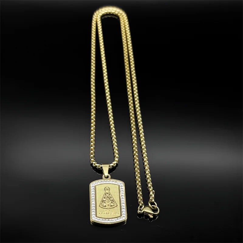 Colar Nossa Senhora Aparecida Dourado em Aço Inoxidável