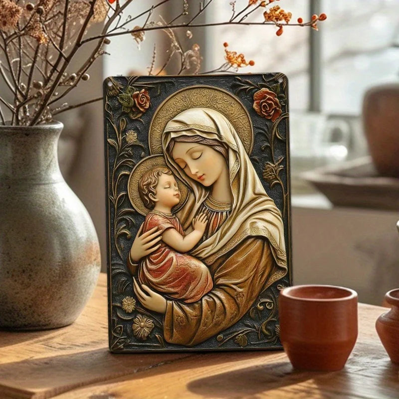 Placa Decorativa Nossa Senhora e o Menino Jesus Sagrada Ternura
