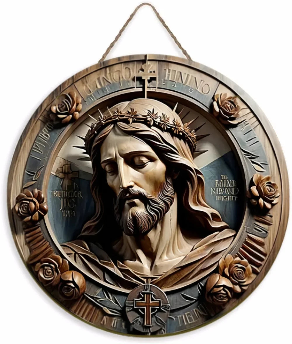 Placa Decorativa 2D de Jesus Cristo em Impressa Madeira - Estilo Retrô