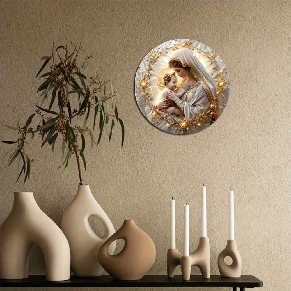 Placa Decorativa 2D - Tema Santa Maria e Menino Jesus