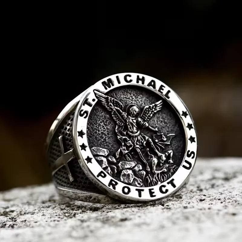 Anel Arcanjo São Miguel 316L Aço Inoxidável Masculino